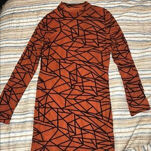 Fashion Nova Orange Sheath Dress Long Sleeve Mock Neck